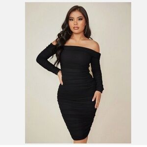 New SHEIN sexy Ruched Off Shoulder Dress BLK 2XL